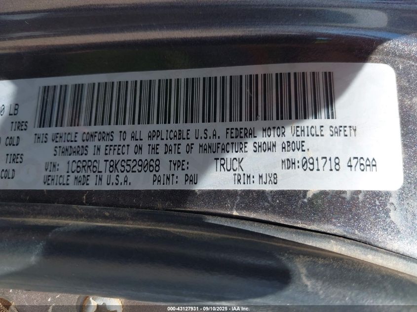 2019 Ram 1500 Classic Lone Star 4X2 5'7 Box VIN: 1C6RR6LT8KS529068 Lot: 43127931