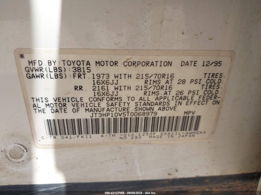 1996 Toyota Rav4 VIN: JT3HP10V5T006979 Lot: 43127956