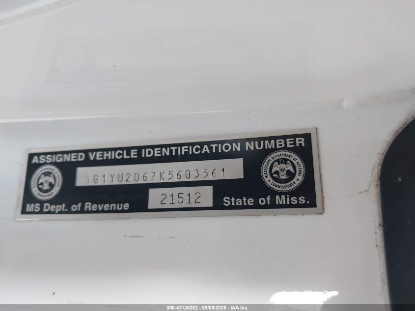 2019 Chevrolet Corvette Z06 VIN: 1G1YU2D67K5603561 Lot: 43128282