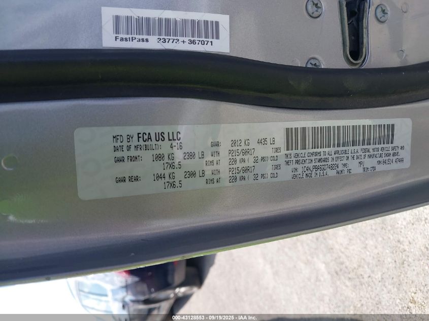 2016 Jeep Patriot Sport Se VIN: 1C4NJPBA6GD748224 Lot: 43128553