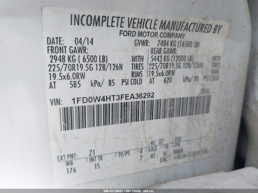 2015 Ford F-450 Chassis Xl VIN: 1FD0W4HT3FEA36292 Lot: 43128621