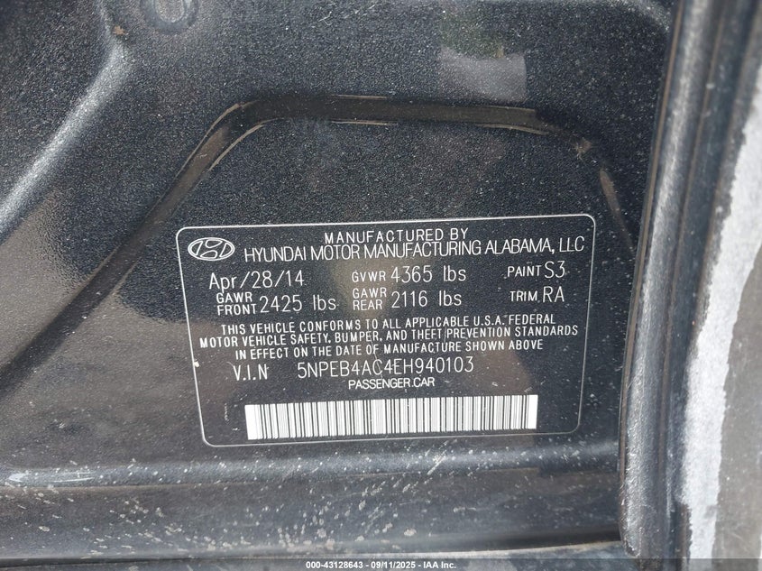 2014 HYUNDAI SONATA GLS - 5NPEB4AC4EH940103