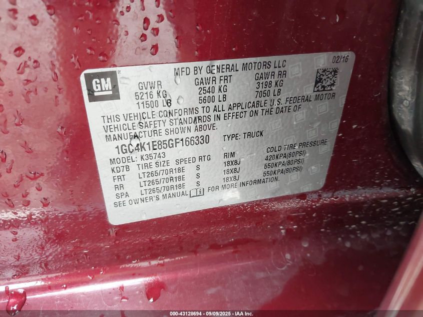 2016 Chevrolet Silverado 3500Hd High Country VIN: 1GC4K1E85GF166330 Lot: 43128694