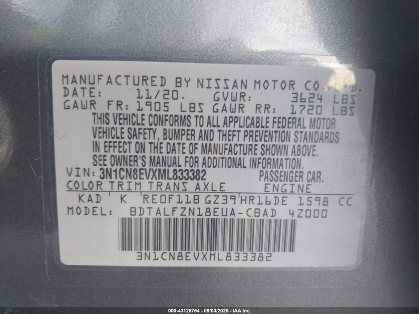 2021 NISSAN VERSA SV - 3N1CN8EVXML833382