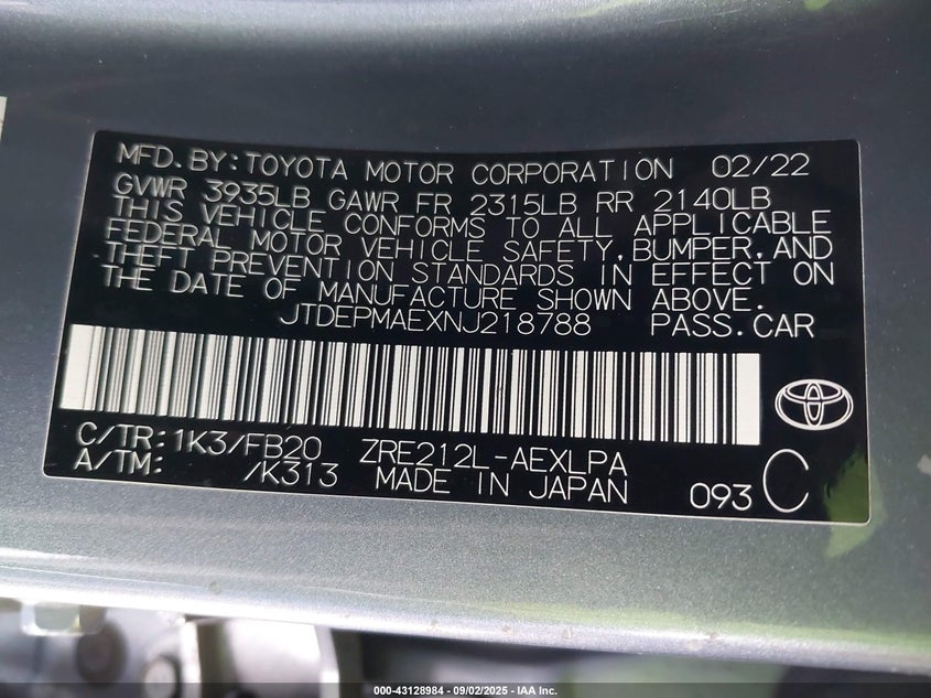 2022 TOYOTA COROLLA LE - JTDEPMAEXNJ218788