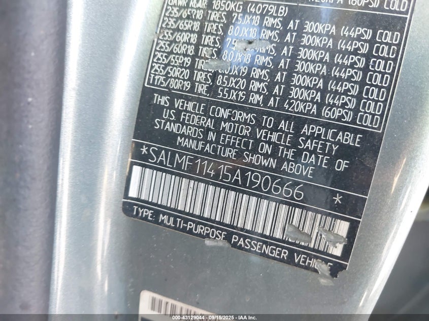 2005 Land Rover Range Rover Hse VIN: SALMF11415A190666 Lot: 43129044