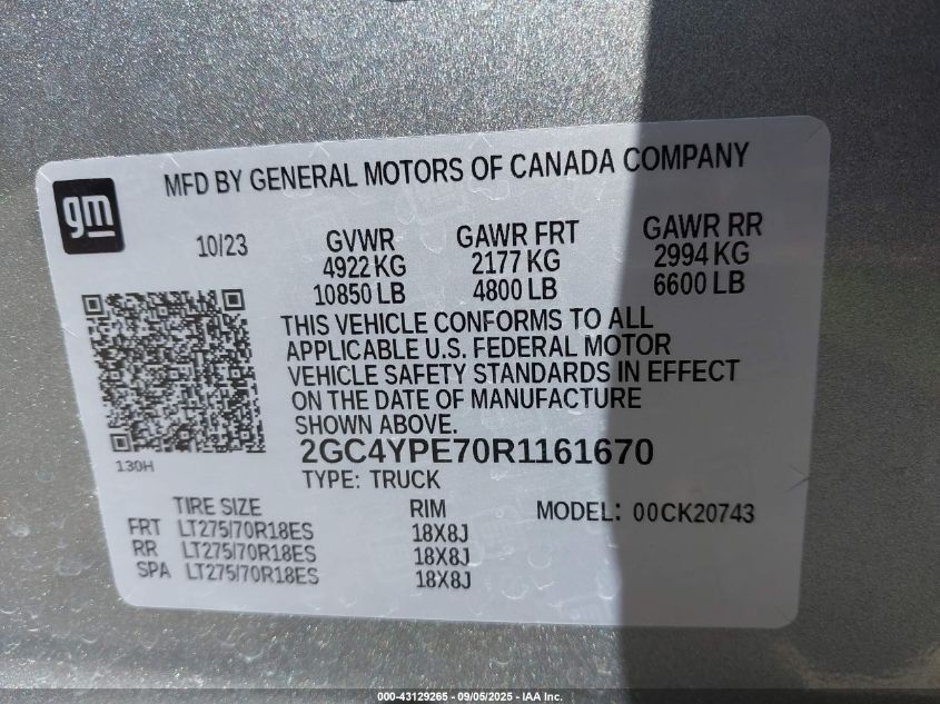 2024 Chevrolet Silverado 2500Hd 4Wd Standard Bed Ltz VIN: 2GC4YPE70R1161670 Lot: 43129265