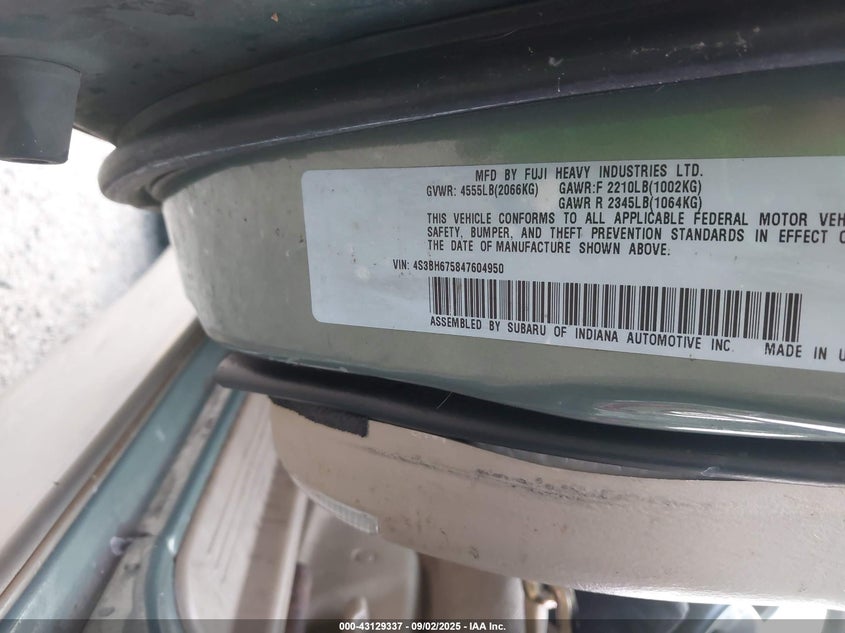 2004 Subaru Outback VIN: 4S3BH675847604950 Lot: 43129337