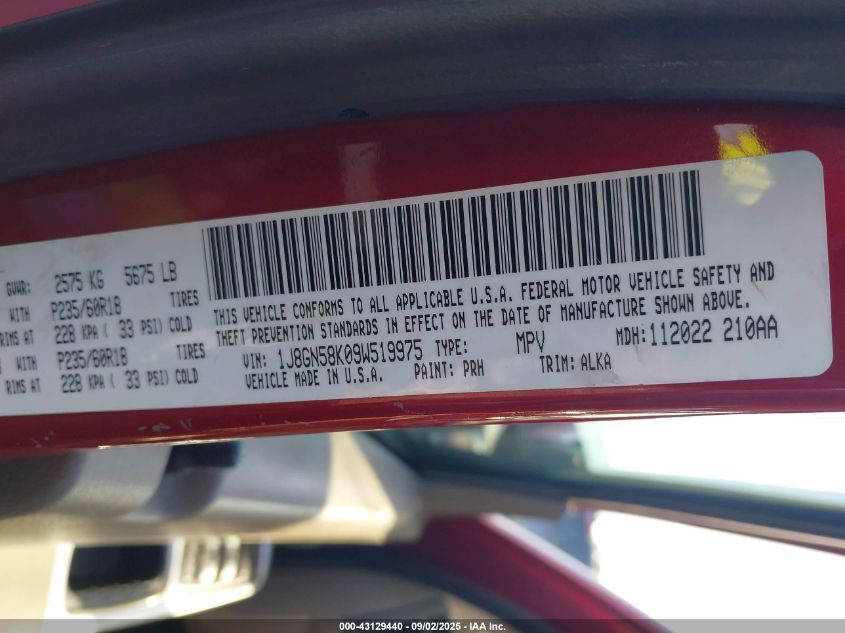 2009 Jeep Liberty Limited Edition VIN: 1J8GN58K09W519975 Lot: 43129440