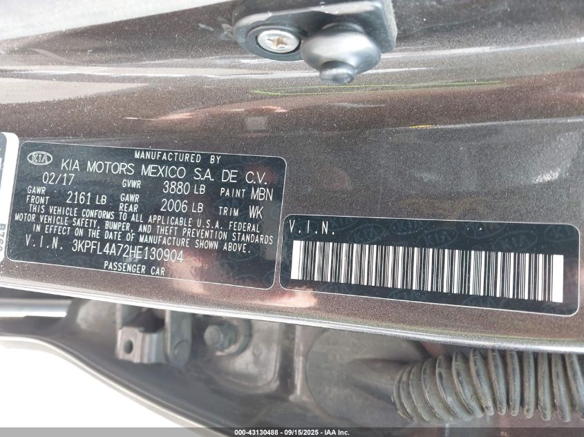 2017 Kia Forte Lx VIN: 3KPFL4A72HE130904 Lot: 43130488