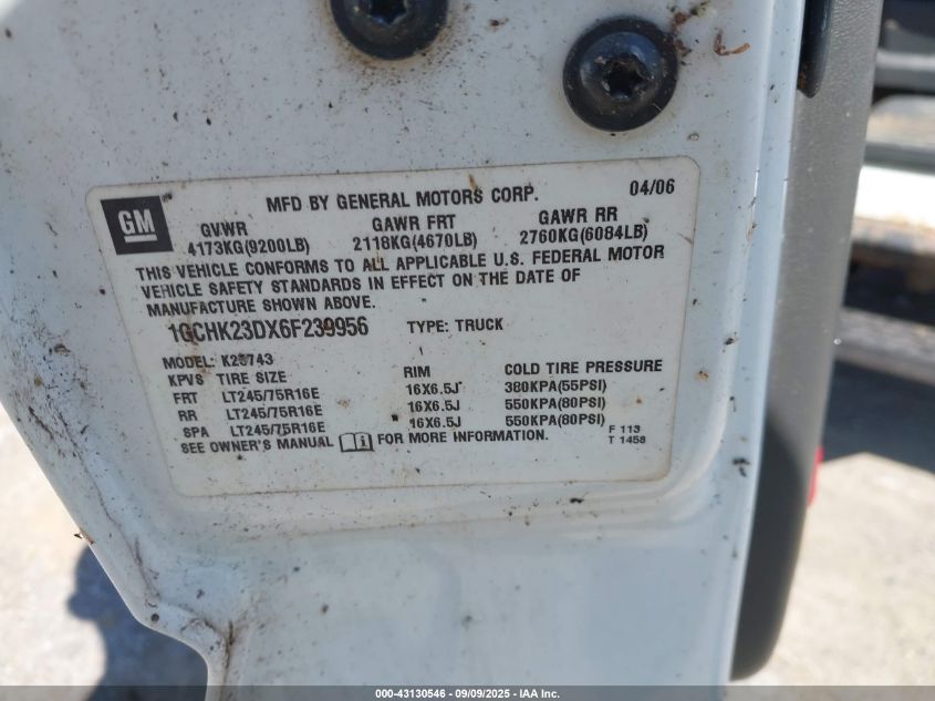 2006 Chevrolet Silverado 2500Hd Work Truck VIN: 1GCHK23DX6F239956 Lot: 43130546