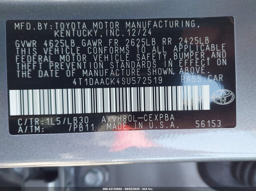 VIN 4T1DAACK4SU572519 2025 TOYOTA CAMRY XSE