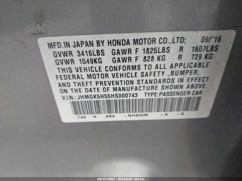 2017 HONDA FIT LX - JHMGK5H55HS000743