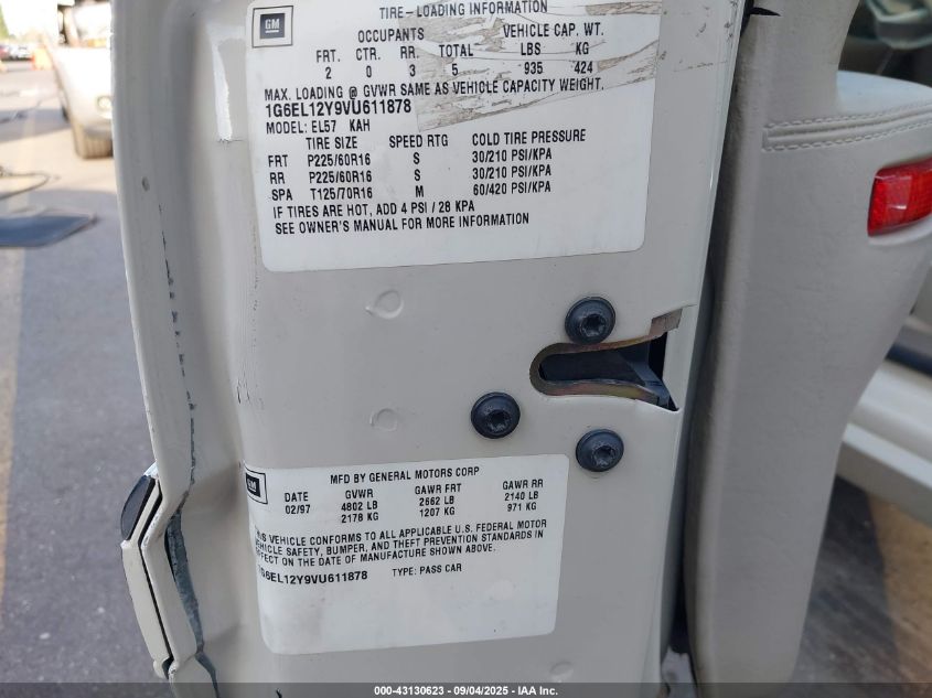 1997 Cadillac Eldorado VIN: 1G6EL12Y9VU611878 Lot: 43130623