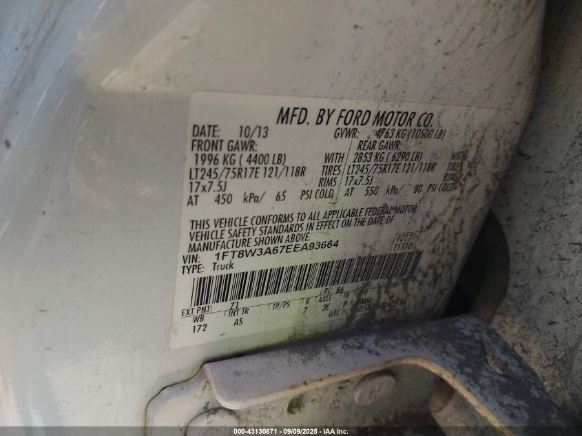 2014 Ford F350 Xl VIN: 1FT8W3A67EEA93664 Lot: 43130871