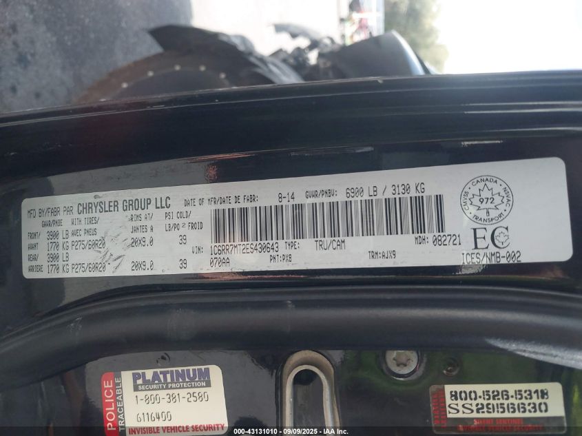 2014 Ram 1500 Sport VIN: 1C6RR7MT2ES430643 Lot: 43131010