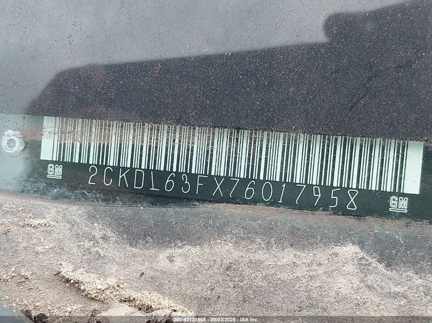 2007 Pontiac Torrent VIN: 2CKDL63FX76017958 Lot: 43131866