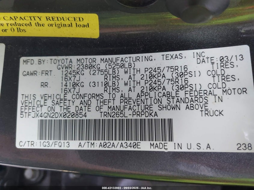 2013 TOYOTA TACOMA DOUBLE CAB 5TFJX4GN2DX020854