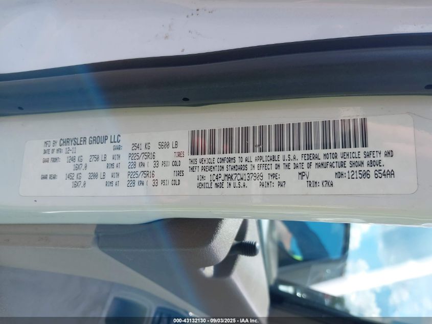 2012 Jeep Liberty Sport VIN: 1C4PJMAK7CW137909 Lot: 43132130