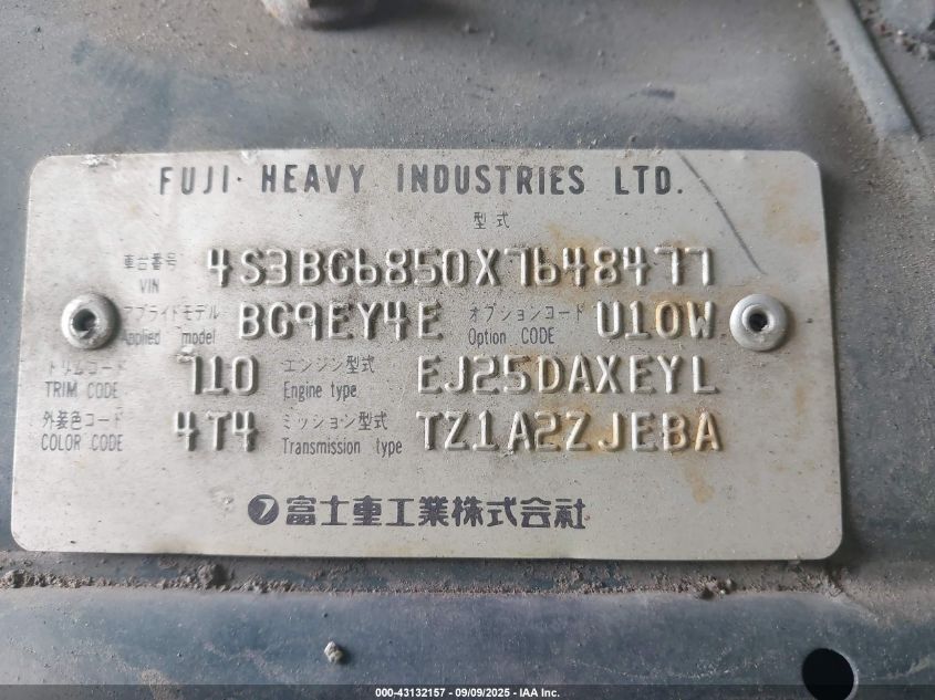 1999 Subaru Legacy 30Th Ann. Outback Ltd./Outback VIN: 4S3BG6850X7648477 Lot: 43132157