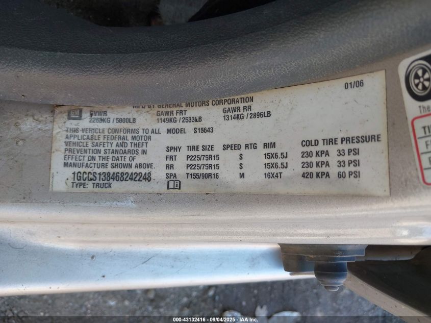 2006 Chevrolet Colorado Lt VIN: 1GCCS136468242248 Lot: 43132416