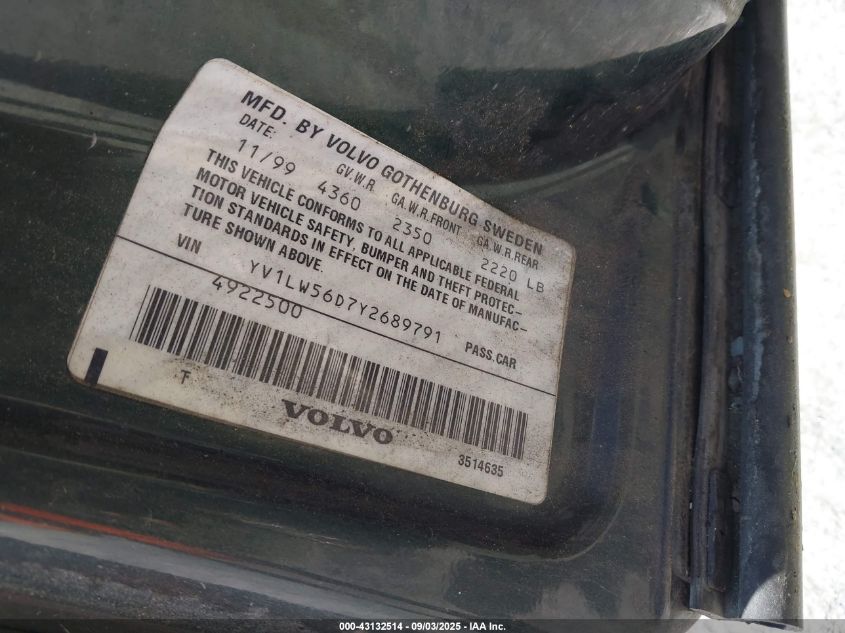 2000 Volvo V70 R VIN: YV1LV60D5Y2676541 Lot: 43132514