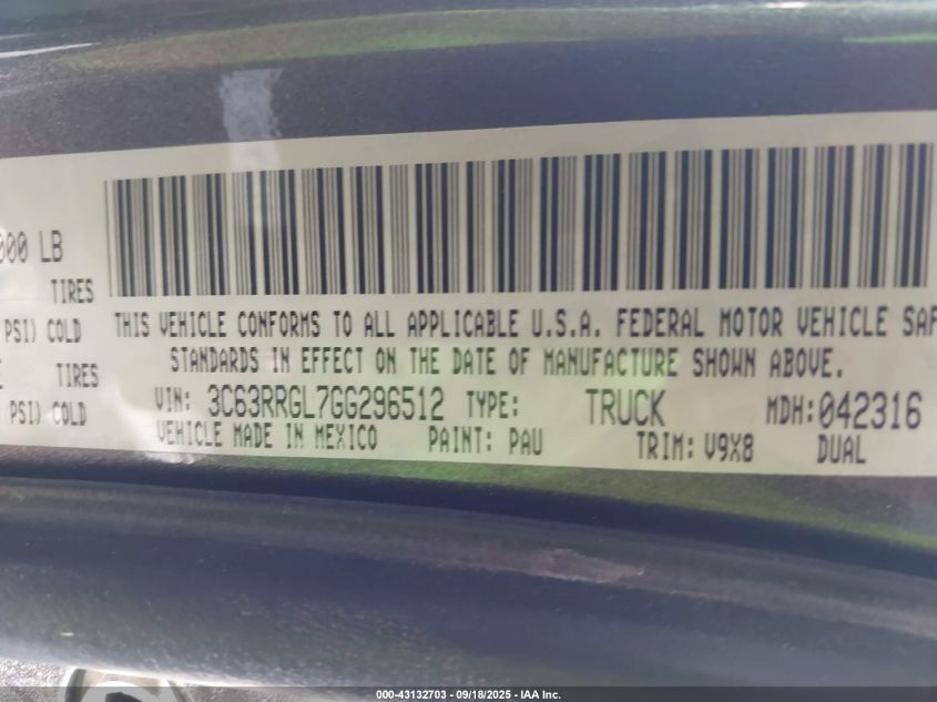 2016 Ram 3500 Tradesman VIN: 3C63RRGL7GG296512 Lot: 43132703