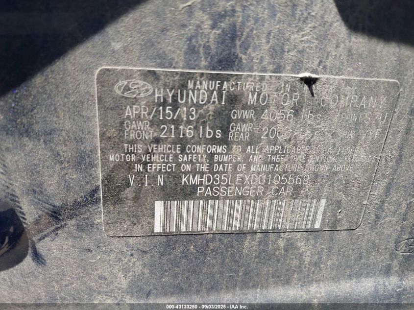 2013 Hyundai Elantra Gt VIN: KMHD35LEXDU105569 Lot: 43133250