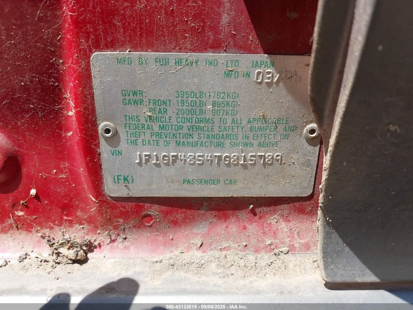 1996 Subaru Impreza VIN: JF1GF4854TG81578 Lot: 43133515