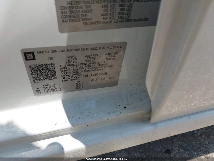 2020 CHEVROLET SILVERADO 1500 2WD  SHORT BED LT - 3GCPWCED5LG404938