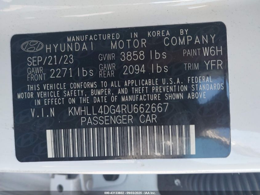 2024 Hyundai Elantra Se VIN: KMHLL4DG4RU662667 Lot: 43133602