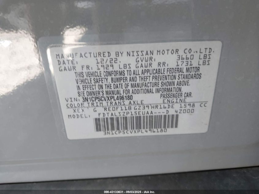 2023 NISSAN KICKS SV XTRONIC CVT - 3N1CP5CVXPL496180