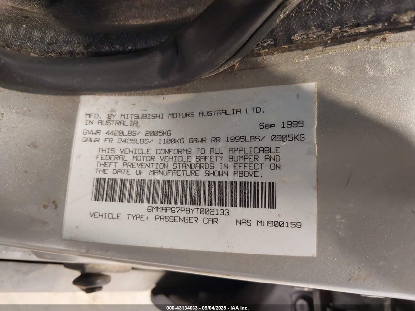 MITSUBISHI DIAMANTE 2000 6MMAP67P8YT002133 Photo 9
