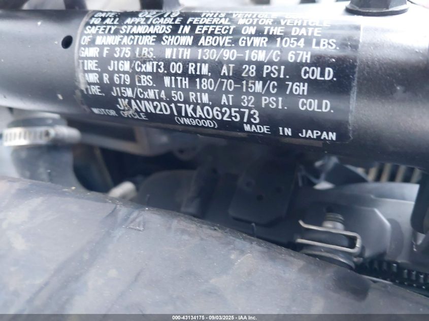 2019 Kawasaki Vn900 D VIN: JKAVN2D17KA062573 Lot: 43134175