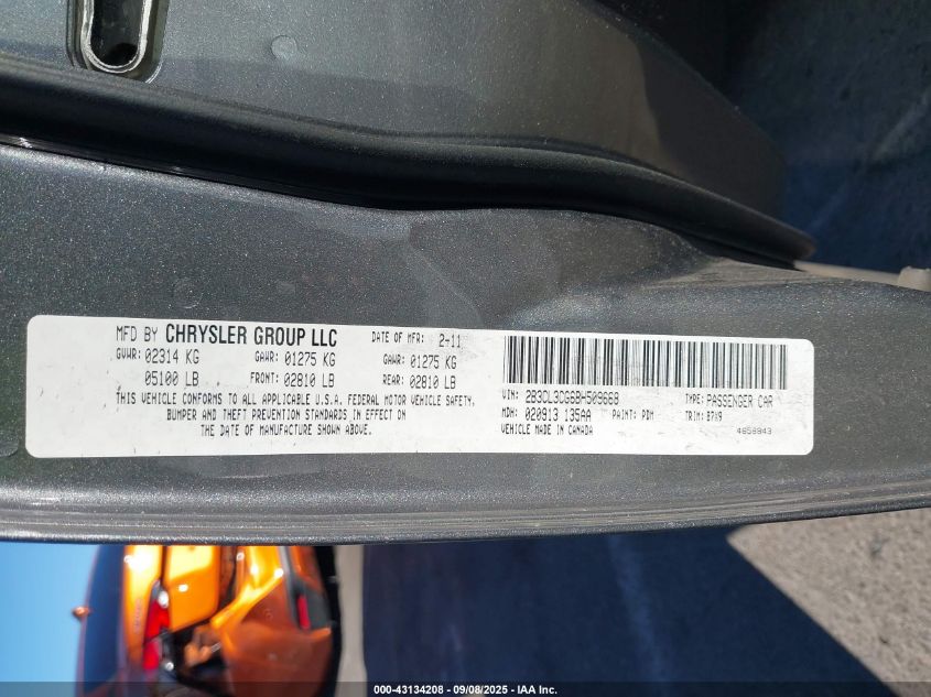 2011 Dodge Charger VIN: 2B3CL3CG6BH509668 Lot: 43134208