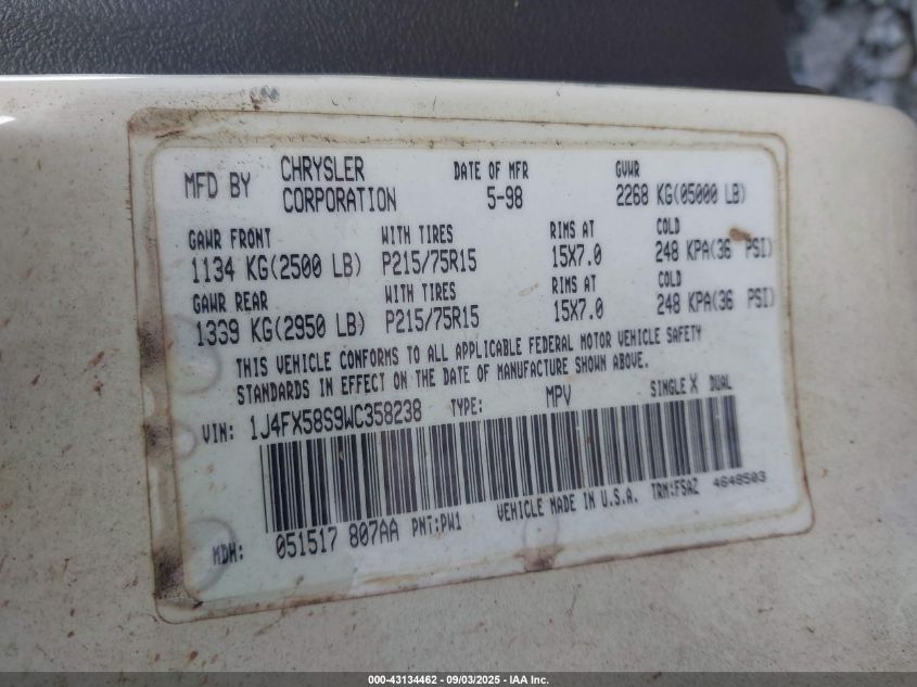 1998 Jeep Grand Cherokee Laredo VIN: 1J4FX58S9WC358238 Lot: 43134462