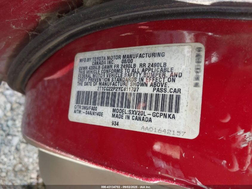 1999 Toyota Corolla Le VIN: 1NXBR12E3XZ198407 Lot: 43134702