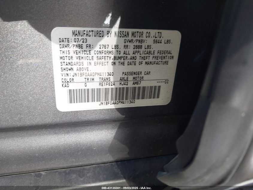 2023 Nissan Leaf VIN: JN1BF0AA0PM411340 Lot: 43135301
