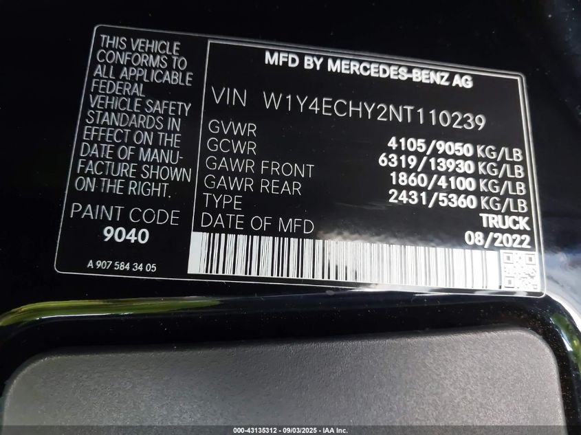 2022 Mercedes-Benz Sprinter - W1Y4ECHY2NT110239