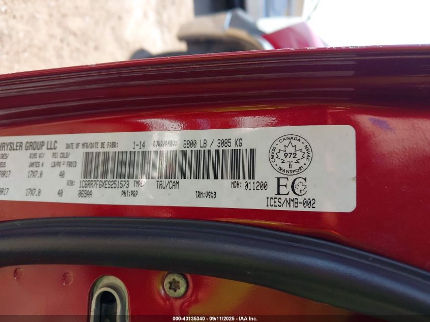 2014 Ram 1500 St VIN: 1C6RR7FGXES251573 Lot: 43135340