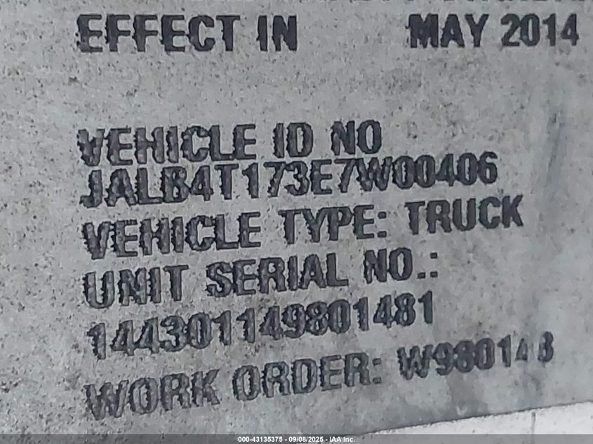 2014 Isuzu Commercial Van VIN: JALB4T173E7W00406 Lot: 43135375