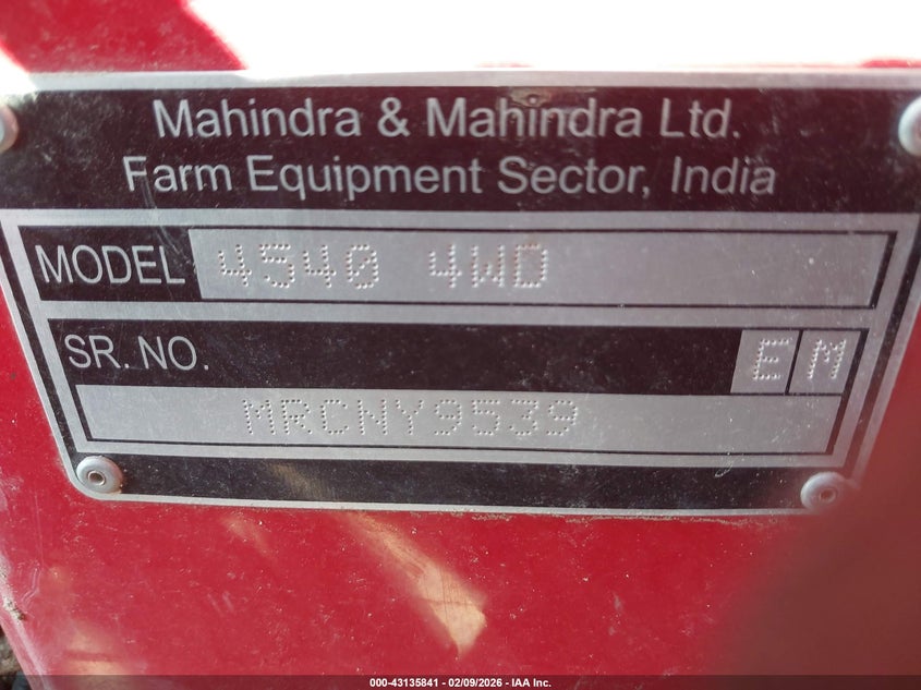 2022 Mahindra Tractor VIN: LOT-1-43135841 Lot: 43135841