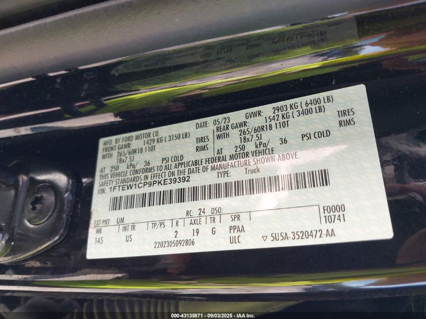 2023 Ford F150 Xlt VIN: 1FTEW1CP9PKE39392 Lot: 43135871