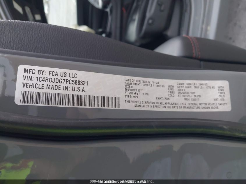 2023 Dodge Durango Gt Plus Awd VIN: 1C4RDJDG7PC588321 Lot: 43136350