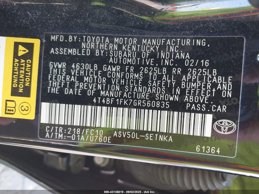 2016 TOYOTA CAMRY LE - 4T4BF1FK7GR560835