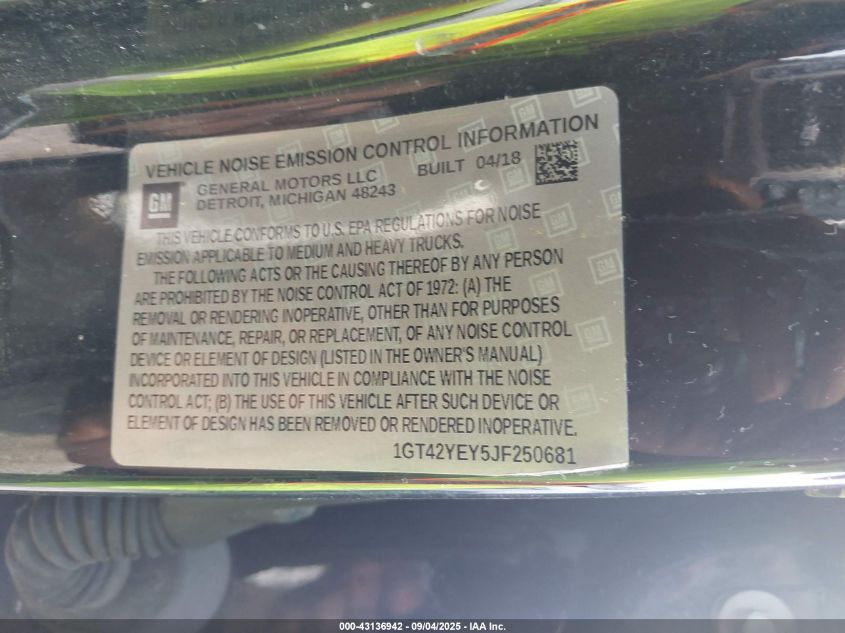2018 GMC Sierra 3500Hd Denali VIN: 1GT42YEY5JF250681 Lot: 43136942