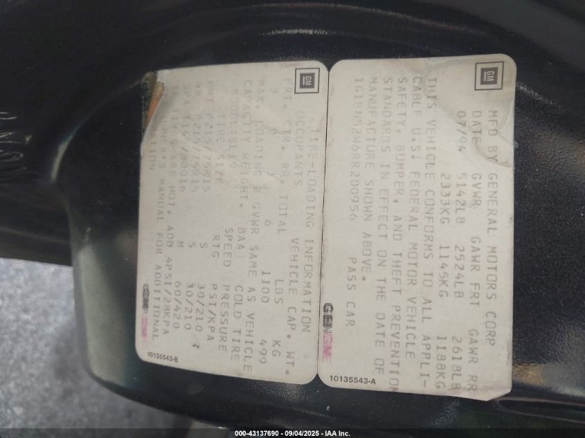 1993 Chevrolet Caprice Classic Ls VIN: 1G1BN53E9PR106508 Lot: 43137690