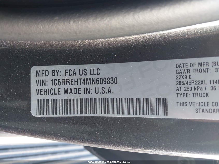 2021 Ram 1500 Limited 4X2 5'7 Box VIN: 1C6RREHT4MN609830 Lot: 43137718