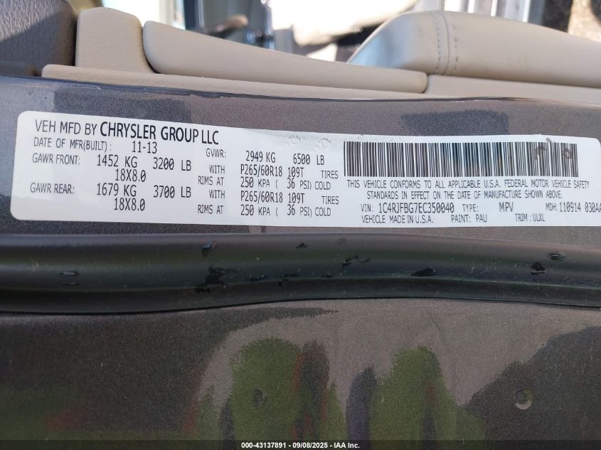 2014 Jeep Grand Cherokee Limited VIN: 1C4RJFBG7EC350040 Lot: 43137891