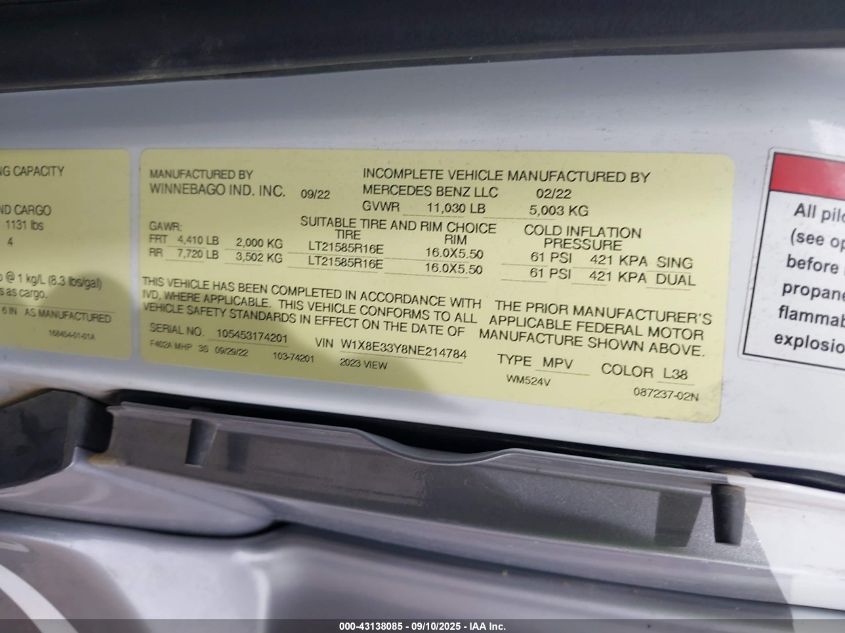 2022 Mercedes Sprinter 3500Xd VIN: W1X8E33Y8NE214784 Lot: 43138085